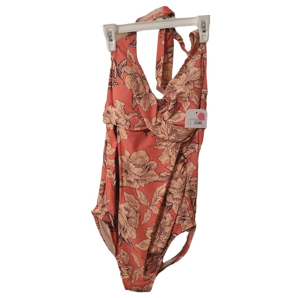 Isabel Maternity Womens Pink Floral Halter Neck One Piece Swim Suit Size…